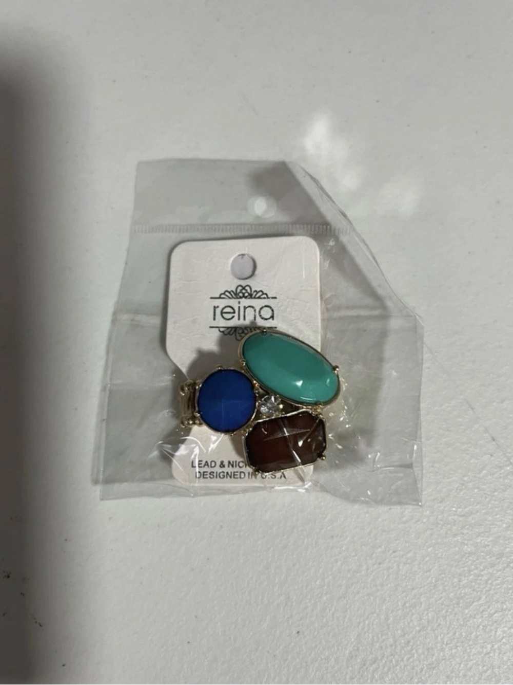 Reina NWT one size stretch stone cluster gold ring 530